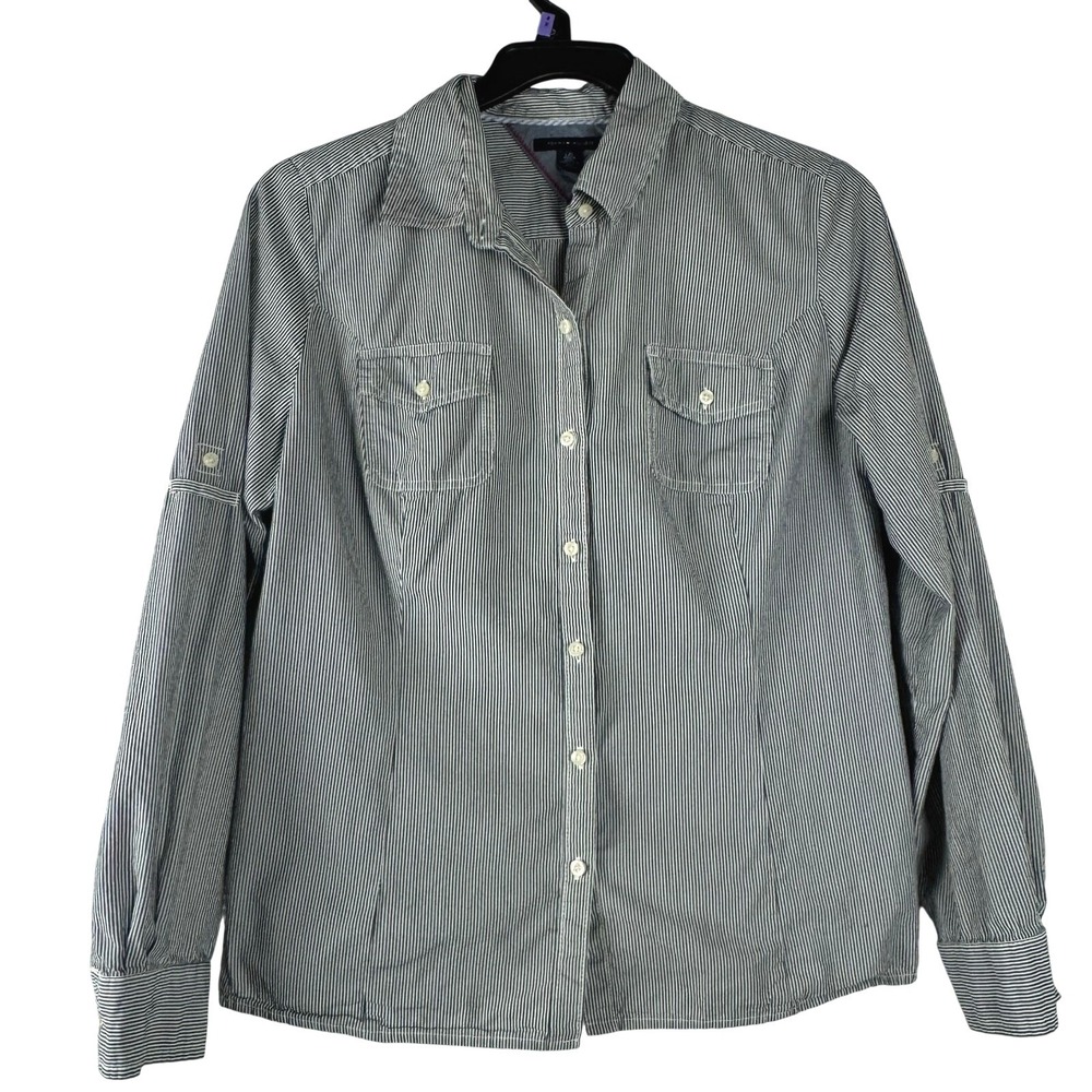 Tommy Hilfiger Women Striped Button Down Shirt Long Sleeve‎ Casual Large